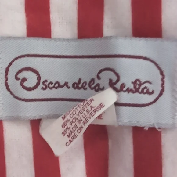 Oscar de la Renta Red and White Striped Pajama Top - Picture 2 of 6